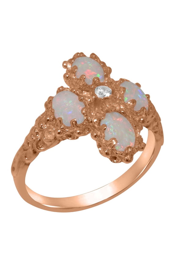 LBG British Made 10k Rose Gold Natural Diamond & Opal Womens Promise Ring - 33 size options - Size 10.5