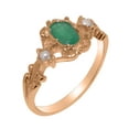 thumbnail image 1 of LBG British Made 10k Rose Gold Natural Emerald & Cultured Pearl Womens Trilogy Ring - 33 size options - Size 11.25, 1 of 8