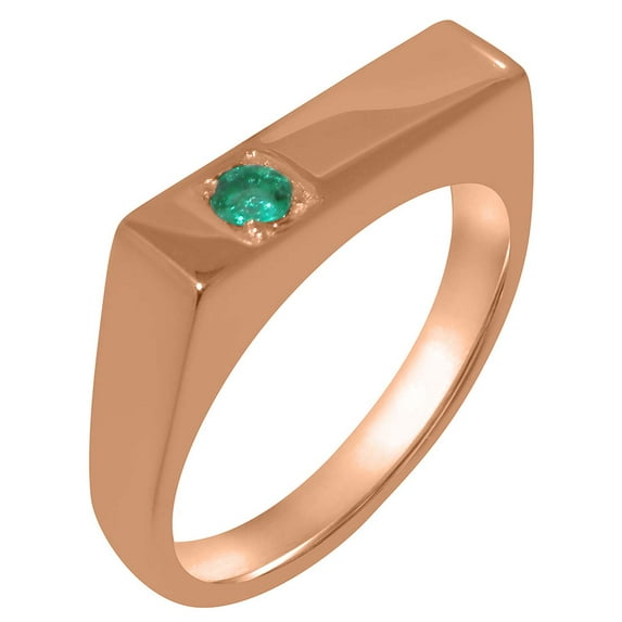 LBG British Made 10k Rose Gold Natural Emerald Mens Band Ring - 33 size options - Size 10