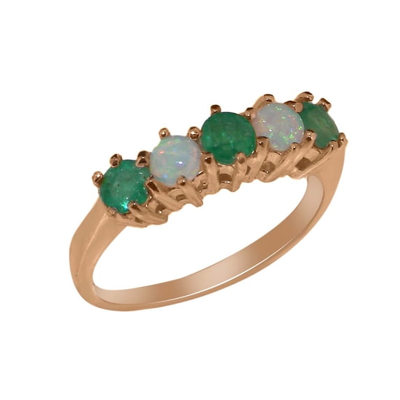 LBG British Made 10k Rose Gold Natural Emerald & Opal Womens Eternity Ring - 33 size options - Size 6.5