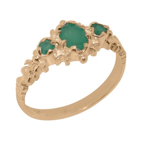 LBG British Made 10k Rose Gold Natural Emerald Womens Anniversary Ring - 33 size options - Size 5