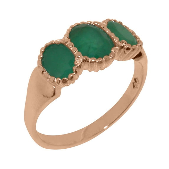 LBG British Made 10k Rose Gold Natural Emerald Womens Engagement Ring - 33 size options - Size 8.5