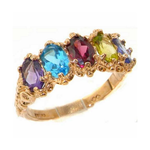 LBG British Made 10k Rose Gold Natural Multi Gemstone Womens Eternity Ring - 33 size options - Size 6
