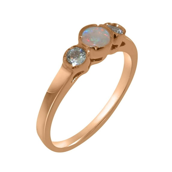 LBG British Made 10k Rose Gold Natural Opal & Aquamarine Womens Engagement Ring - 33 size options - Size 4.5