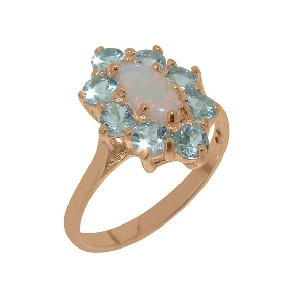 LBG British Made 10k Rose Gold Natural Opal & Aquamarine Womens Promise Ring - 33 size options - Size 4.5