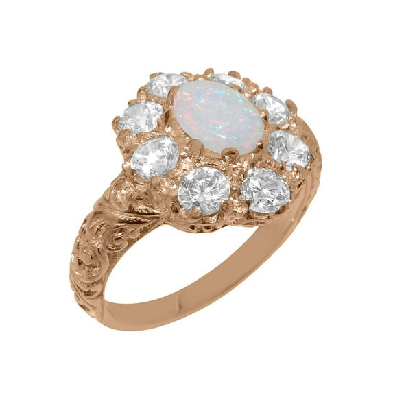 LBG British Made 10k Rose Gold Natural Opal & Cubic Zirconia Womens Anniversary Ring - 33 size options - Size 6.75