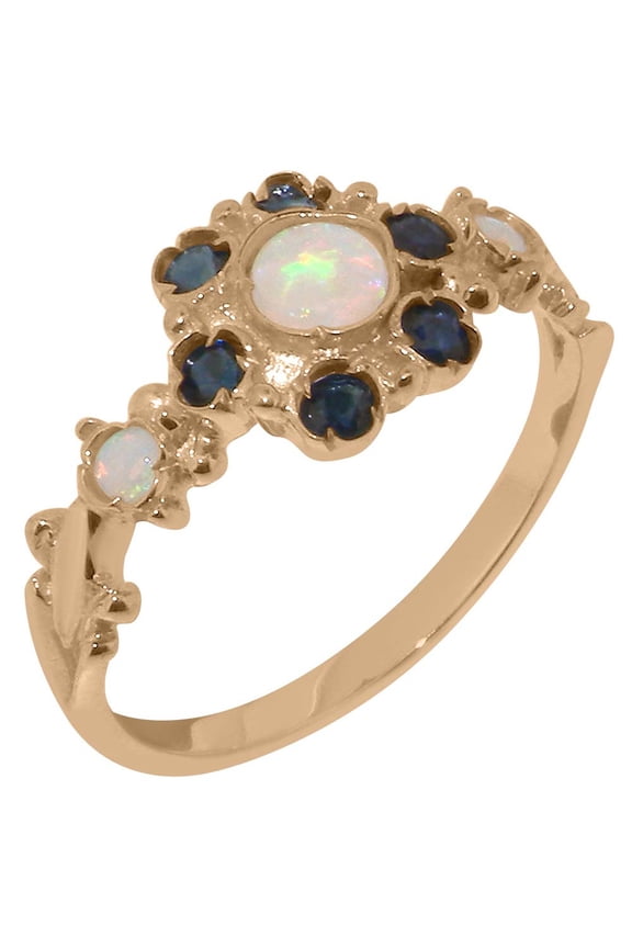 LBG British Made 10k Rose Gold Natural Opal & Sapphire Womens Engagement Ring - 33 size options - Size 4.5