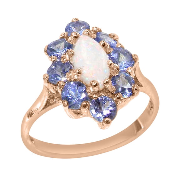 LBG British Made 10k Rose Gold Natural Opal & Tanzanite Womens Anniversary Ring - 33 size options - Size 8.5