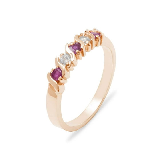 LBG British Made 10k Rose Gold Natural Ruby & Cubic Zirconia Womens Eternity Ring - 33 size options - Sizes 4 to 12 Available