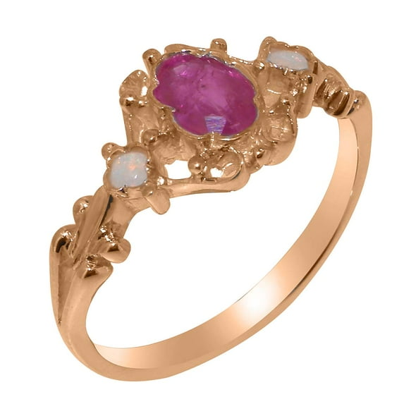 LBG British Made 10k Rose Gold Natural Ruby & Opal Womens Statement Ring - 33 size options - Size 9.25