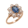 thumbnail image 1 of LBG British Made 10k Rose Gold Natural Sapphire & Cultured Pearl Womens Anniversary Ring - 33 size options - Size 9.25, 1 of 6