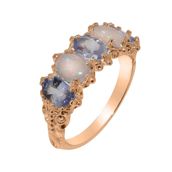 LBG British Made 10k Rose Gold Natural Tanzanite & Opal Womens Eternity Ring - 33 size options - Size 6.5