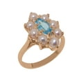 thumbnail image 1 of LBG British Made 10k Rose Gold Real Genuine Blue Topaz & Cultured Pearl Womens Statement Ring - 33 size options - Size 5.75, 1 of 6