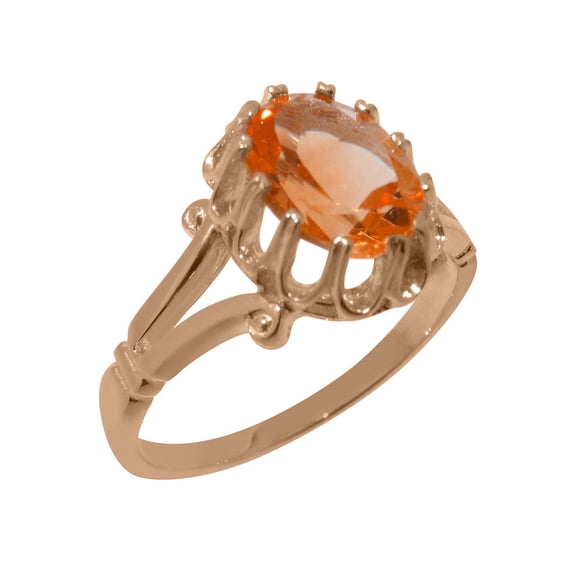 LBG British Made 10k Rose Gold Real Genuine Citrine Womens Engagement Ring - 33 size options - Size 8.25