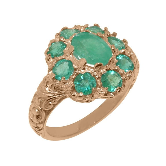 LBG British Made 10k Rose Gold Real Genuine Emerald Womens Statement Ring - 33 size options - Size 5.75
