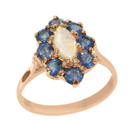LBG British Made 10k Rose Gold Real Genuine Opal & Sapphire Womens Statement Ring - 33 size options - Size 8.25