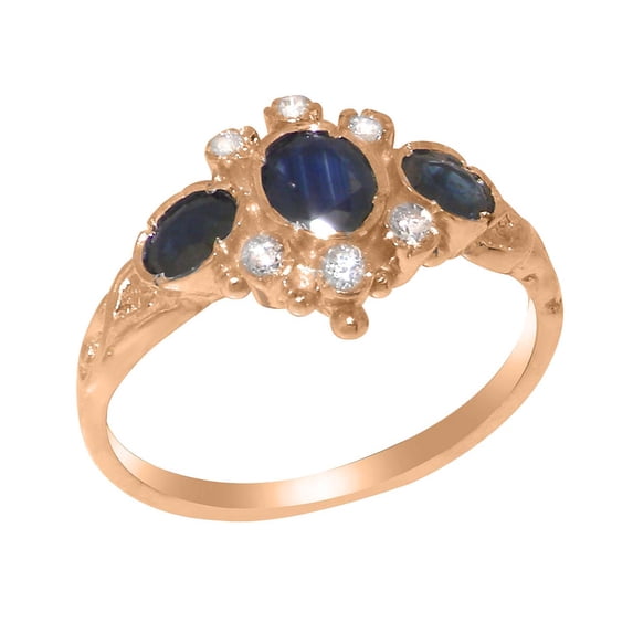 LBG British Made 10k Rose Gold Real Genuine Sapphire & Cubic Zirconia Womens Promise Ring - 33 size options - Size 8.25