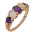 thumbnail image 1 of LBG British Made 10k Rose Gold Real Natural Amethyst & Opal Womens Band Ring - 33 size options - Size 8, 1 of 6