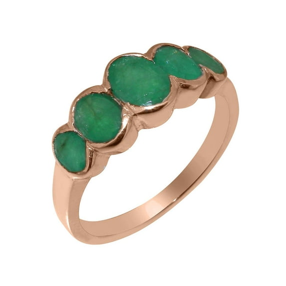 LBG British Made 10k Rose Gold Ring with Natural Emerald Womens Band Ring - 33 size options - Size 7.25