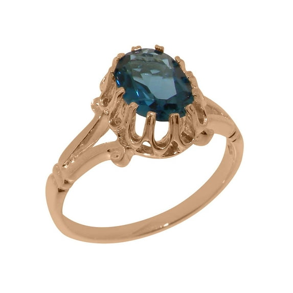 LBG British Made 10k Rose Gold Ring with Natural London Blue Topaz Womens Engagement Ring - 33 size options - Size 4