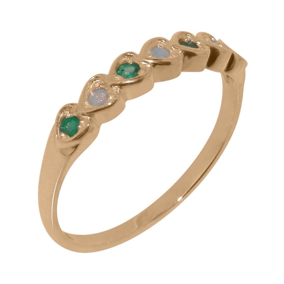 LBG British Made 10k Rose Gold Ring with Natural Opal & Emerald Womens Eternity Ring - 33 size options - Size 4