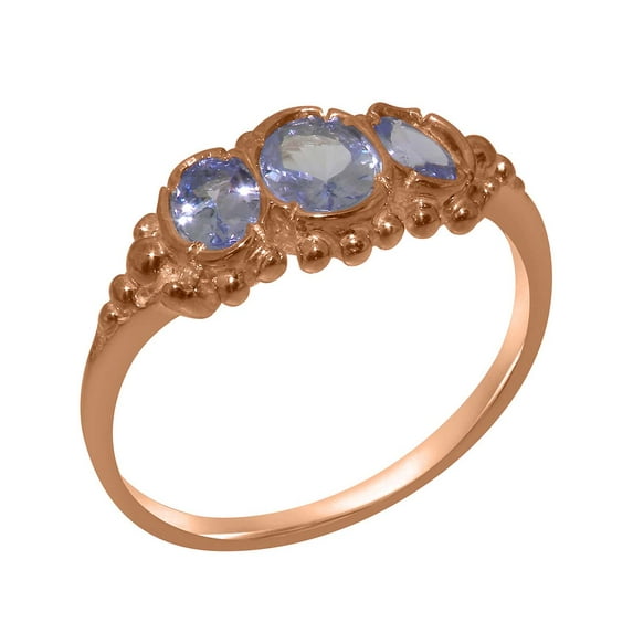 LBG British Made 10k Rose Gold Ring with Natural Tanzanite Womens Engagement Ring - 33 size options - Size 7.25