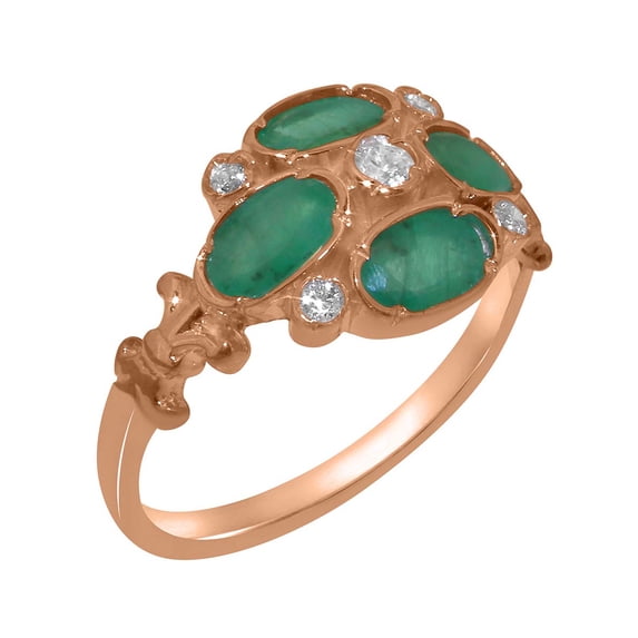 LBG British Made 10k Rose Gold Synthetic Cubic Zirconia & Natural Emerald Womens Statement Ring - 33 size options - Size 7