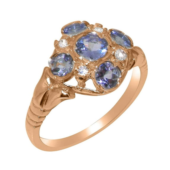 LBG British Made 10k Rose Gold Tanzanite & Diamond ring Womens Statement Ring - 33 size options - Size 11.75