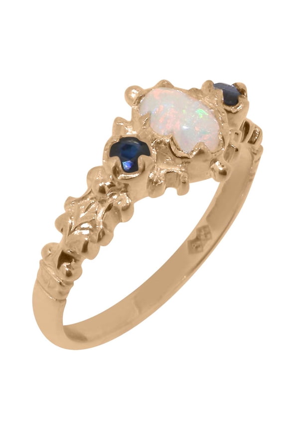 LBG British Made 10k Rose Gold ring with Natural Opal & Sapphire Womens Engagement Ring - 33 size options - Size 11
