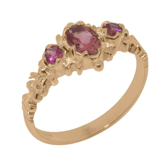 LBG British Made 10k Rose Gold ring with Natural Pink Tourmaline Womens Engagement Ring - 33 size options - Size 11