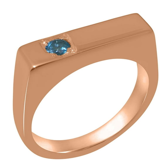 LBG British Made 10k Rose GoldMens Ring Natural Blue Topaz Band Ring - 33 size options - Size 7.5