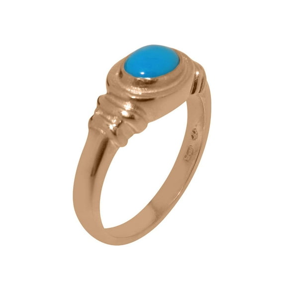 LBG British Made 10k Rose GoldUnisex Ring Natural Turquoise Engagement Ring - 33 size options - Size 7.5