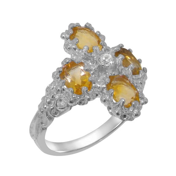 LBG British Made 10k White Gold Cubic Zirconia & Citrine Womens Promise Ring - 33 size options - Size 4.5
