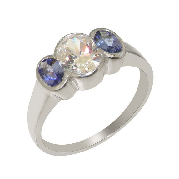 LBG British Made 10k White Gold Cubic Zirconia & Natural Tanzanite Womens Anniversary Ring - 33 size options - Size 11.5