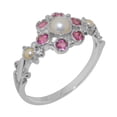 thumbnail image 1 of LBG British Made 10k White Gold Cultured Pearl & Pink Tourmaline Womens Anniversary Ring - 33 size options - Size 11.5, 1 of 7
