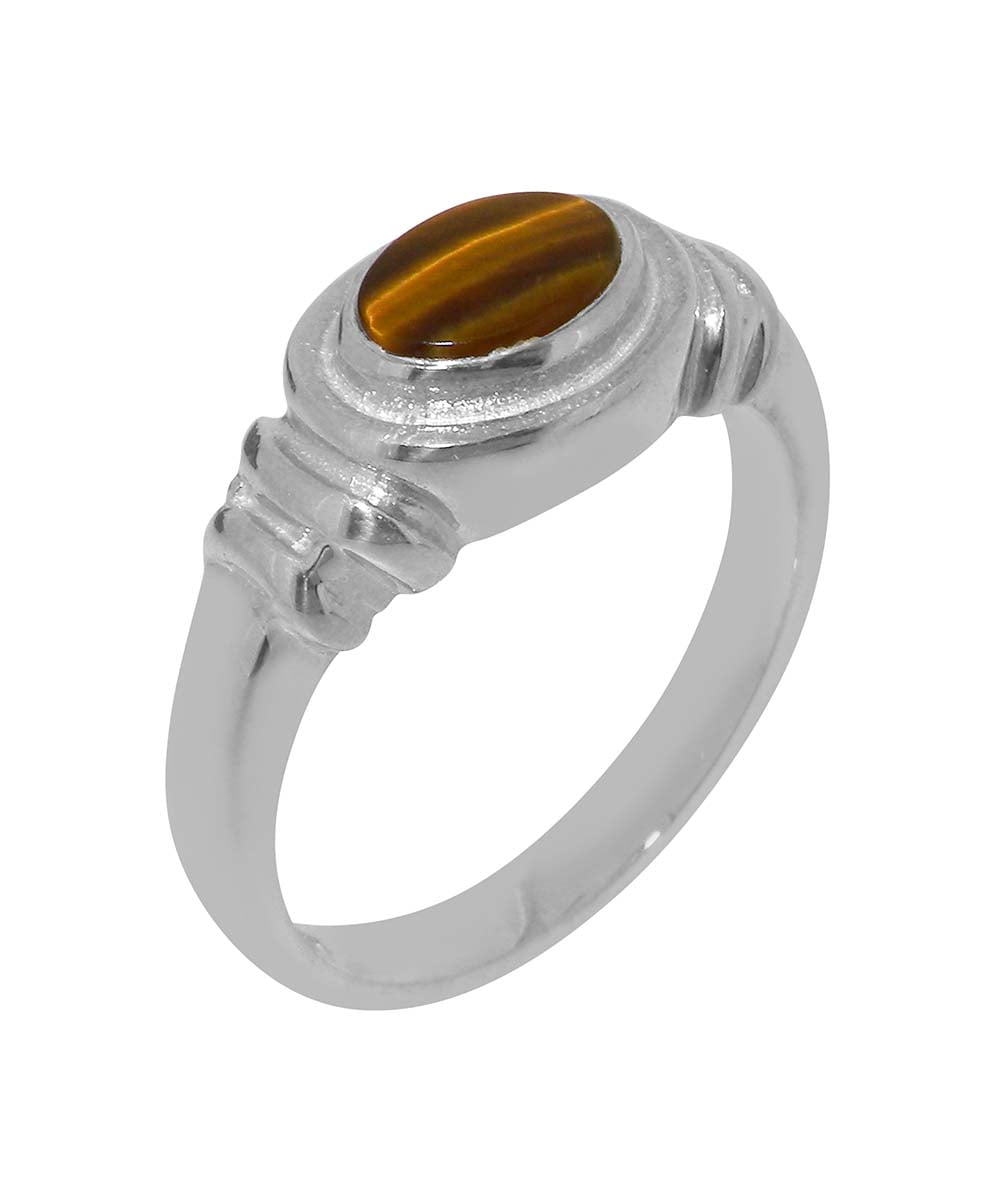 LBG British Made 10k White Gold Genuine Natural Tigers Eye Unisex