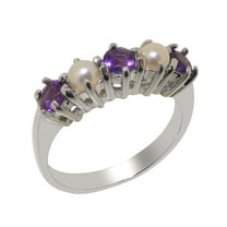 LBG British Made 10k White Gold Natural Amethyst & Cultured Pearl Ladies Eternity Ring - 33 size options - Size 10