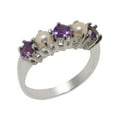 thumbnail image 1 of LBG British Made 10k White Gold Natural Amethyst & Cultured Pearl Womens Eternity Ring - 33 size options - Size 7, 1 of 7