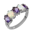 thumbnail image 1 of LBG British Made 10k White Gold Natural Amethyst & Opal Womens Eternity Ring - 33 size options - Size 6, 1 of 4