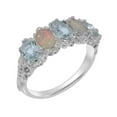 thumbnail image 1 of LBG British Made 10k White Gold Natural Aquamarine & Opal Womens Eternity Ring - 33 size options - Size 5.25, 1 of 8