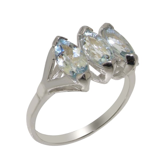 LBG British Made 10k White Gold Natural Aquamarine Womens Statement Ring - 33 size options - Size 10.5