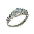 thumbnail image 1 of LBG British Made 10k White Gold Natural Aquamarine Womens Trilogy Ring - 33 size options - Sizes 4 to 12 Available, 1 of 6
