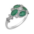 thumbnail image 1 of LBG British Made 10k White Gold Natural Diamond & Emerald Womens Anniversary Ring - 33 size options - Size 6.75, 1 of 6