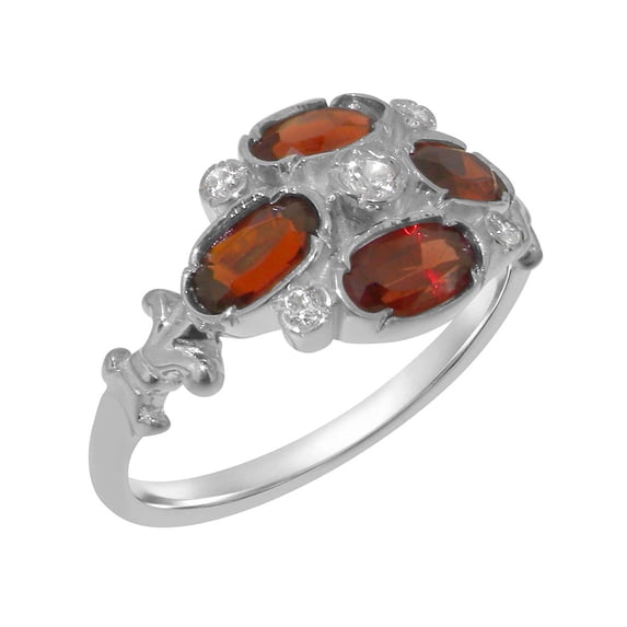 LBG British Made 10k White Gold Natural Diamond & Garnet Womens Statement Ring - 33 size options - Size 10.75