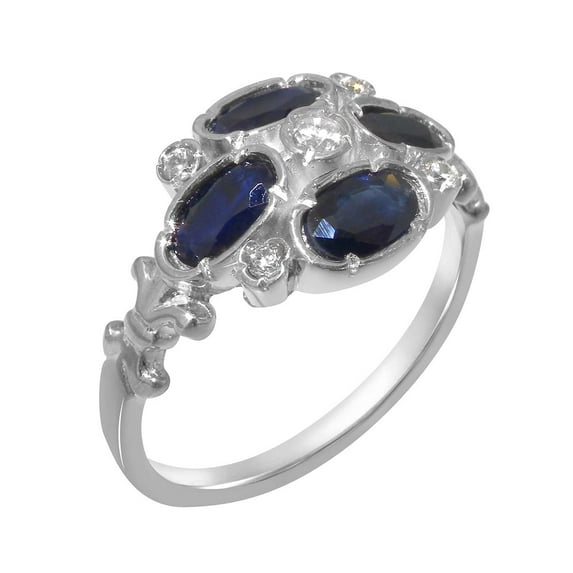 LBG British Made 10k White Gold Natural Diamond & Sapphire Womens Anniversary Ring - 33 size options - Size 9.25