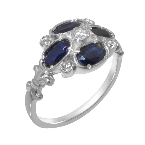 LBG British Made 10k White Gold Natural Diamond & Sapphire Womens Statement Ring - 33 size options - Size 11.5