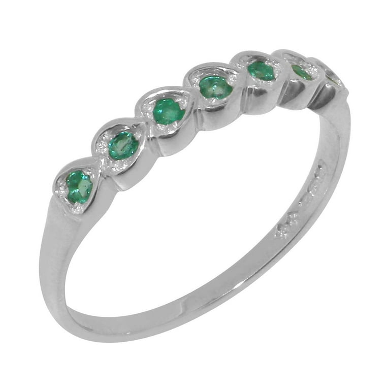 LBG British Made 10k White Gold Natural Emerald Womens Eternity