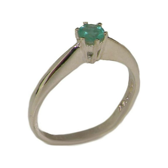 LBG British Made 10k White Gold Natural Emerald Womens Promise Ring - 33 size options - Size 4.75
