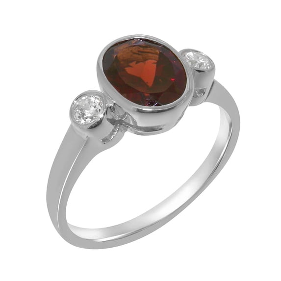 LBG British Made 10k White Gold Natural Garnet & Cubic Zirconia Womens Anniversary Ring - 33 size options - Size 9