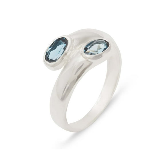 LBG British Made 10k White Gold Natural London Blue Topaz Womens Band Ring - 33 size options - Size 9.25